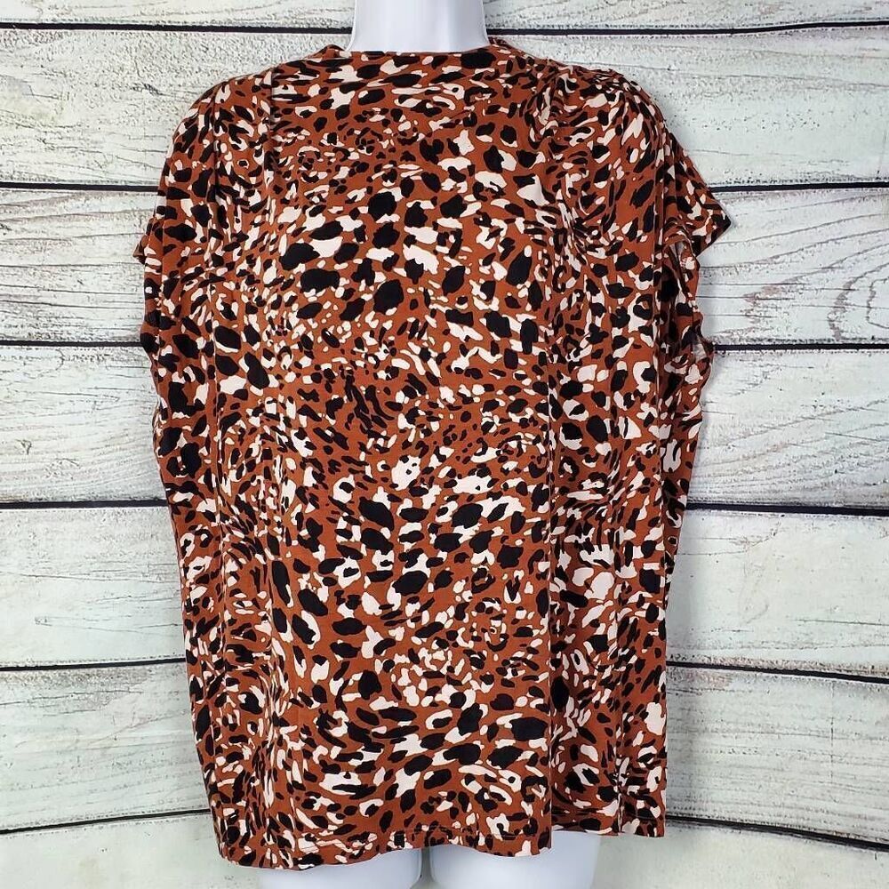 Ann Taylor Factory Women's Leopard Print Ruffle Sleeve Top Size M Brown Black Wh